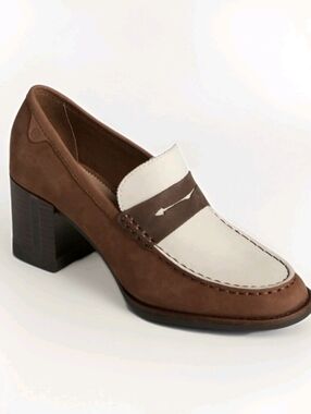 NEW Sperry Seaport Penny Heel Loafers Tan/Cream Leather Two-Tone Women’s Sz 9